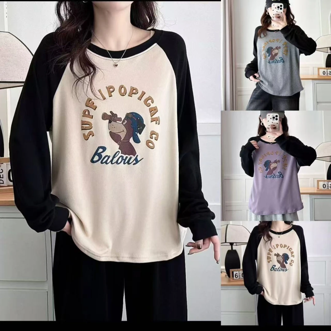 大码春款插肩袖圆领印花弹力长袖935（110-200斤）