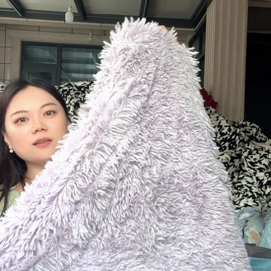 羊驼毛紫色长毛双层毯180×200