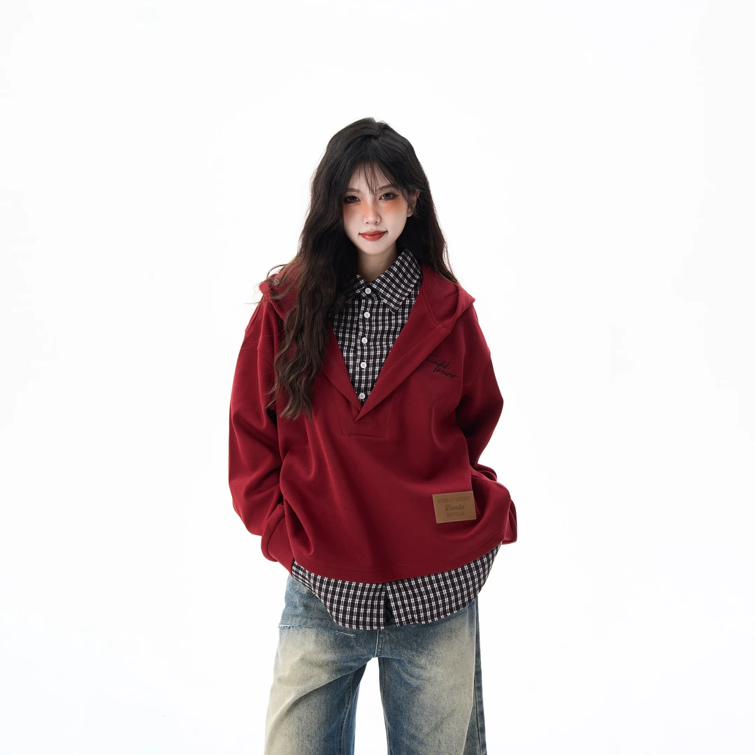 MAX ME帅气假两件卫衣春秋cleanfit