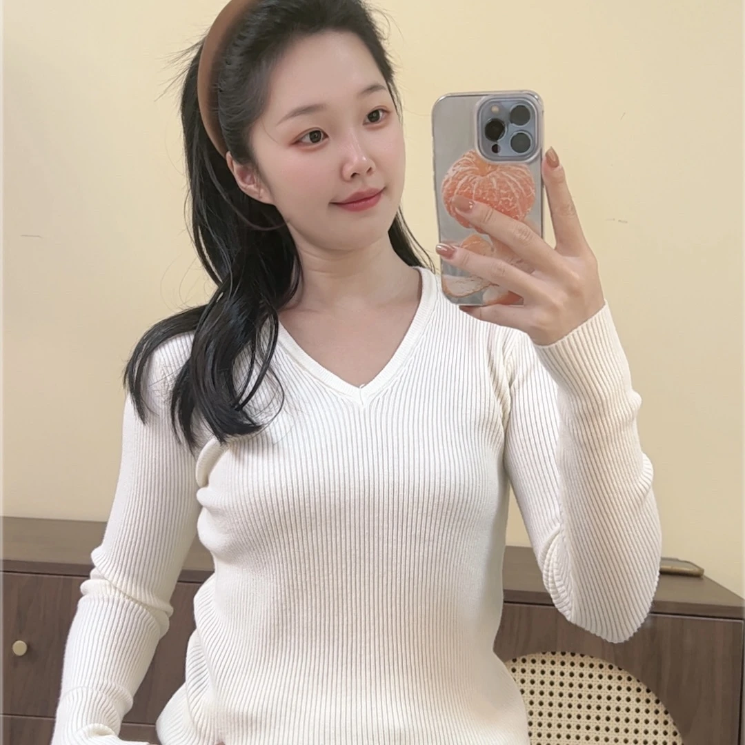 【V领打底】软糯亲肤~V领毛衣打底2025秋冬新款保暖针织上衣Y0099杏