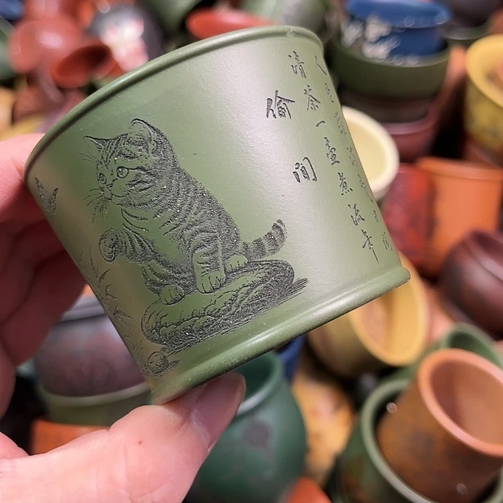 紫砂茶杯厚**物全手工紫砂主人杯