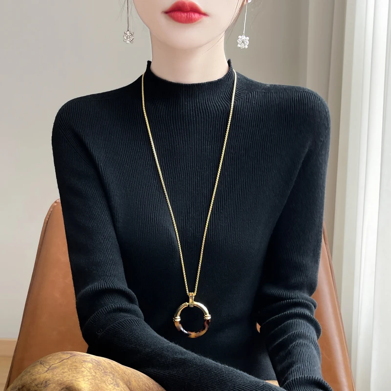 【亲肤绒】精纺羊毛蚕丝蛋白 一线成衣针织打底衫女半高领修身显瘦