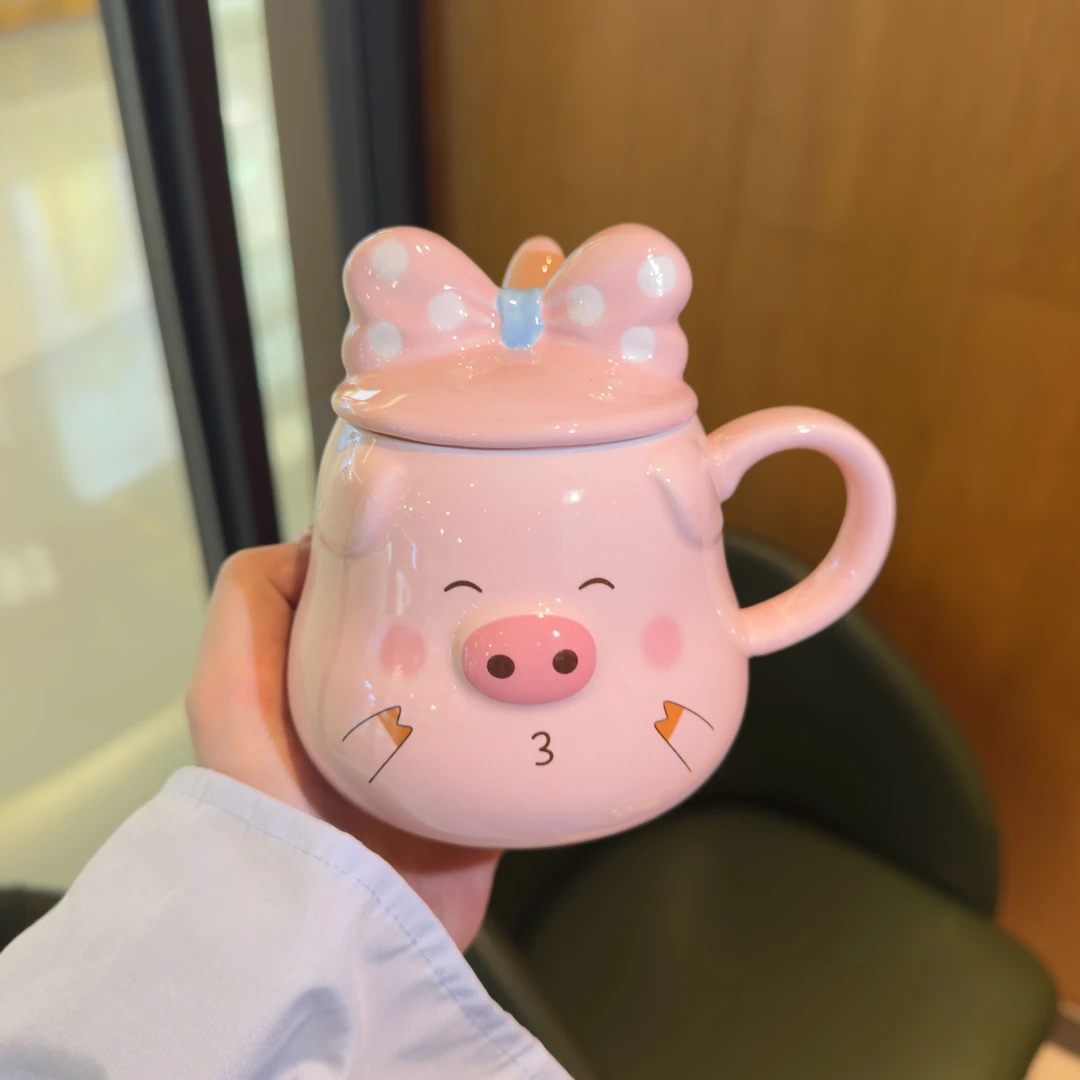 高颜值少女心陶瓷猪猪生日礼物女生家用办公室早餐咖啡马克杯带盖