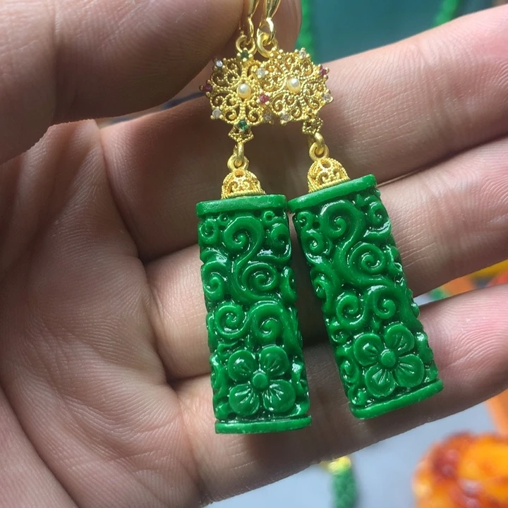 翡翠耳饰14K金镶嵌耳饰