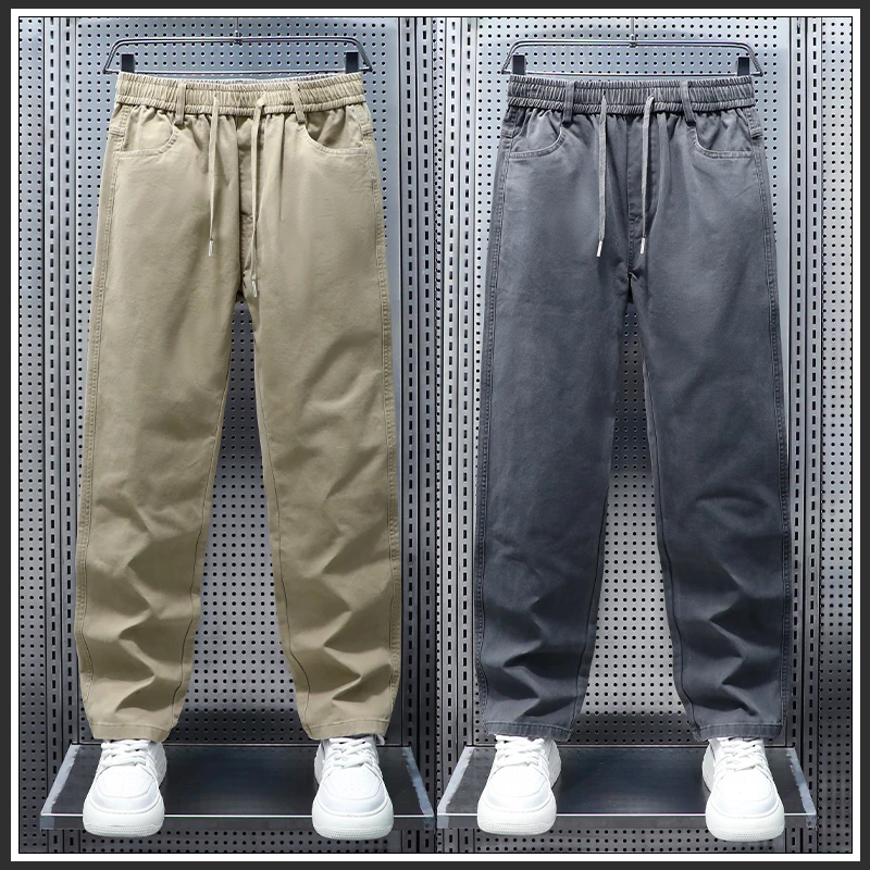 秋冬新款裤子男士简约百搭长裤2025年加绒纯棉男装宽松直筒休闲裤