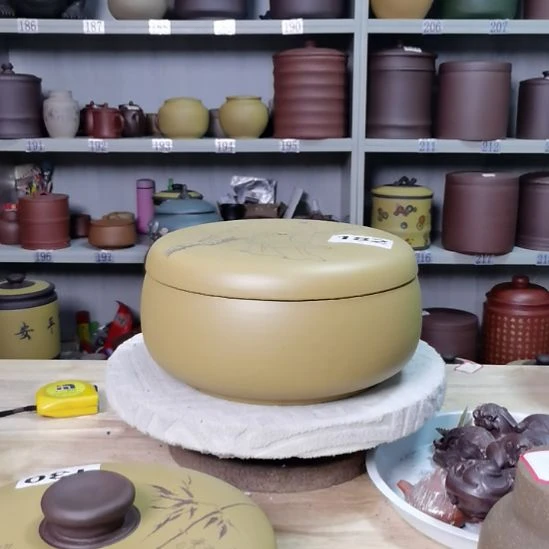 紫砂茶叶罐四饼刻绘182