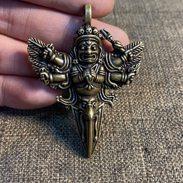 纯铜藏传六臂大鹏鸟金刚撅挂件