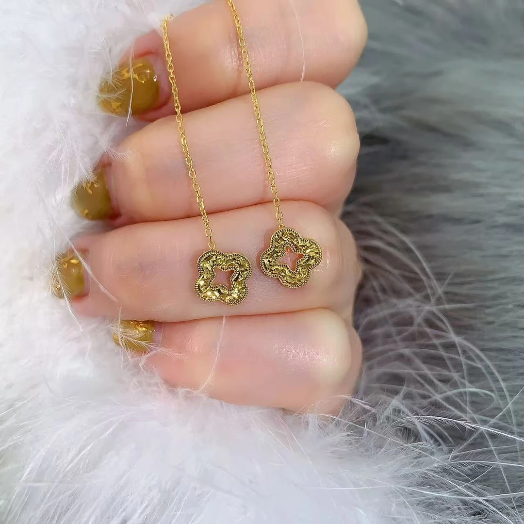 【伟新源】足金999 5G工艺 四叶框耳钉线1.58克