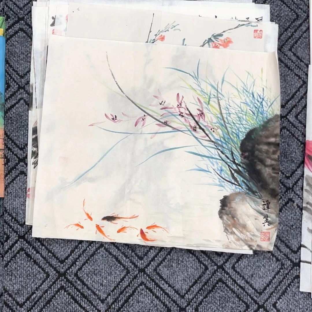 国画谭英老师三尺斗方花鸟作品赵
