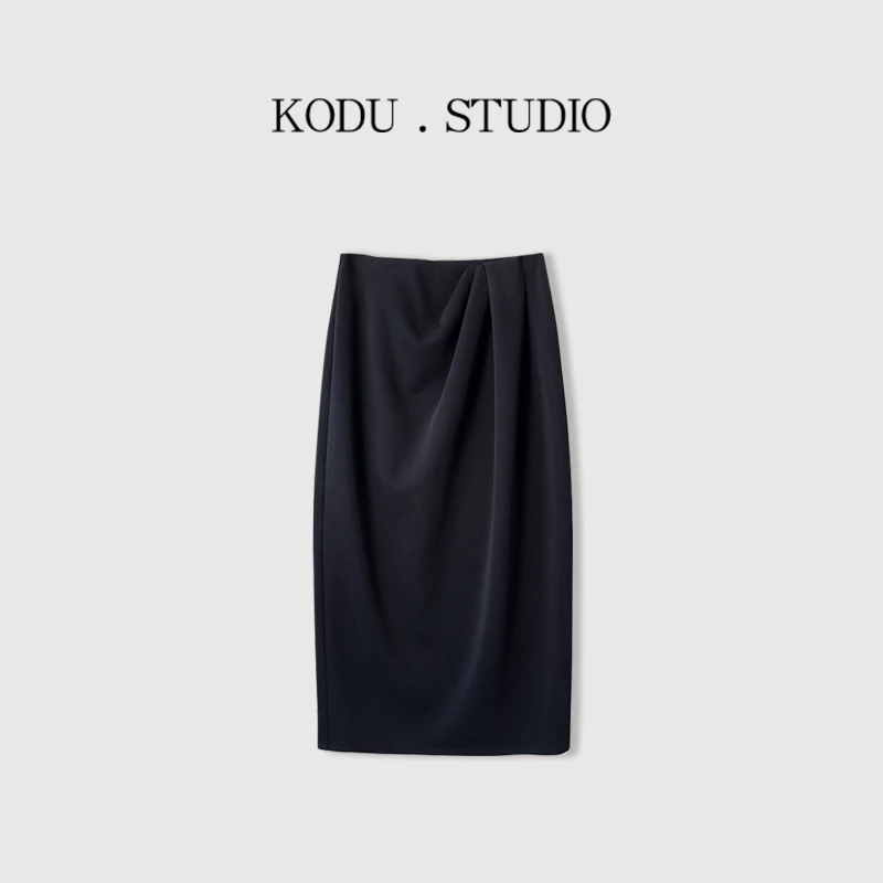 【11刻度KODU】01-SK1884垂感舒适柔软腰部褶皱直筒半身裙