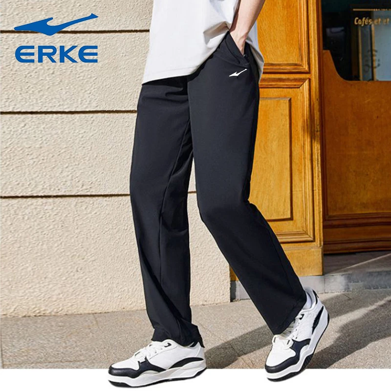 鸿星尔克夏季男裤薄款速干冰丝直筒平口宽松男士运动长裤商务休闲