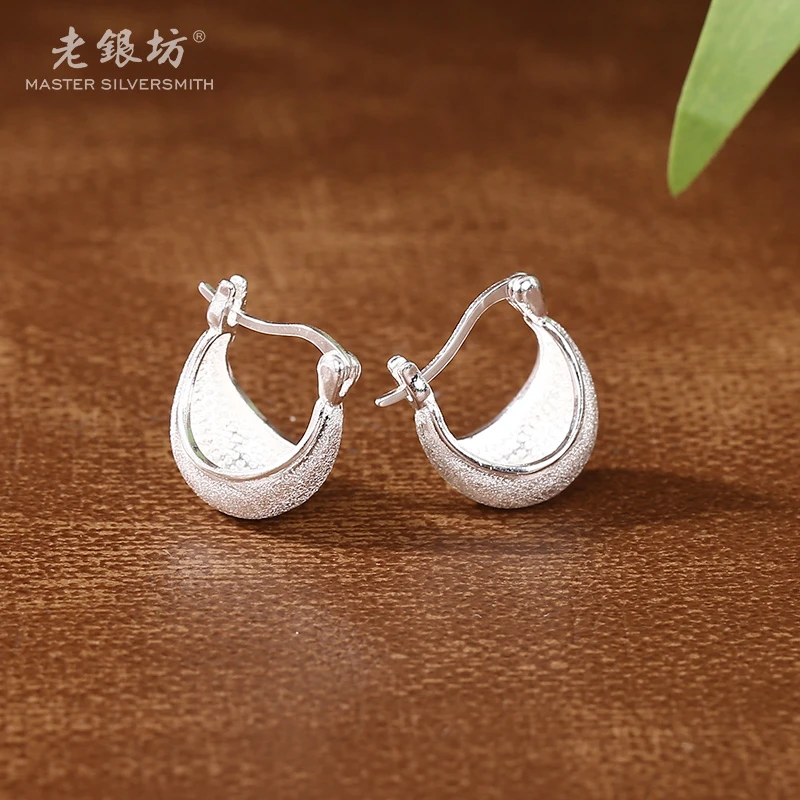 足银耳饰 足银砂面花篮耳扣（小） 0015217