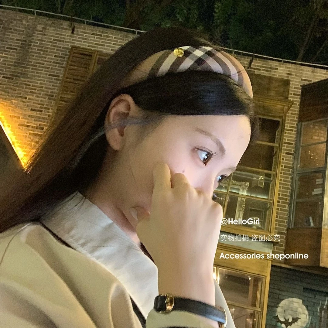 经典卡其格纹发箍复古英伦风头箍高级感压发发卡高颅顶海绵发饰品