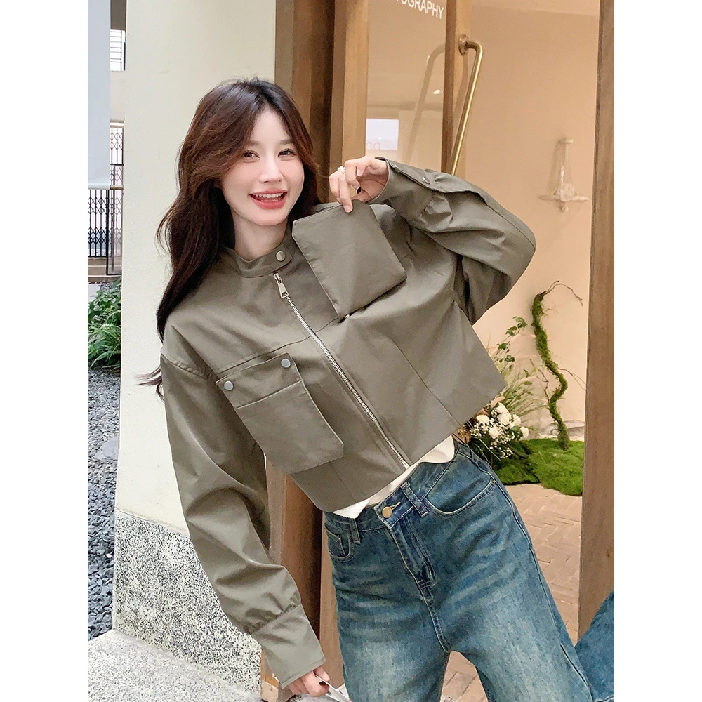 工装外套女春秋2025新款韩系宽松小个子甜酷休闲百搭短款夹克上衣