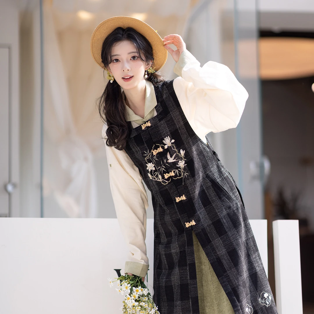 池夏【立春:竹影拂窗】明方领长比甲棉质翻领衫原创改良汉服 早春