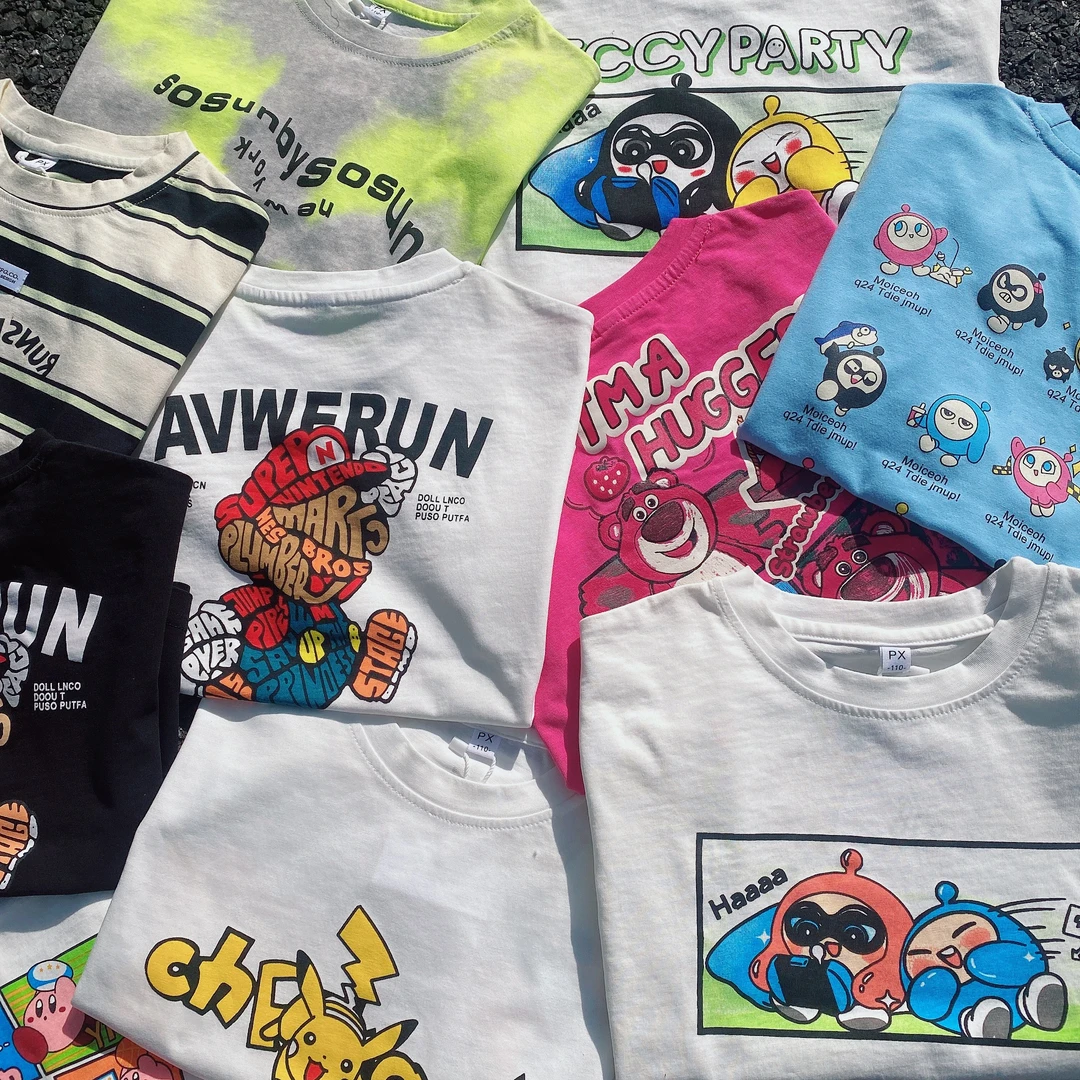 2025夏季儿童短袖百搭宽松圆领吸汗短袖T恤休闲时尚款