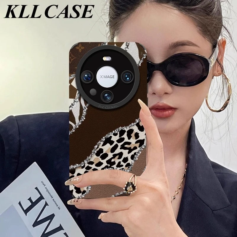 艺术棕豹纹适用华为mate70pro手机壳小羊皮复古mt60新款p80高级