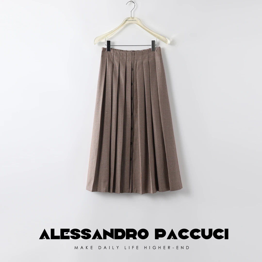 【孤品不退换】洛哥21421X羊毛千鸟格细闪英伦风时尚百搭百褶半裙