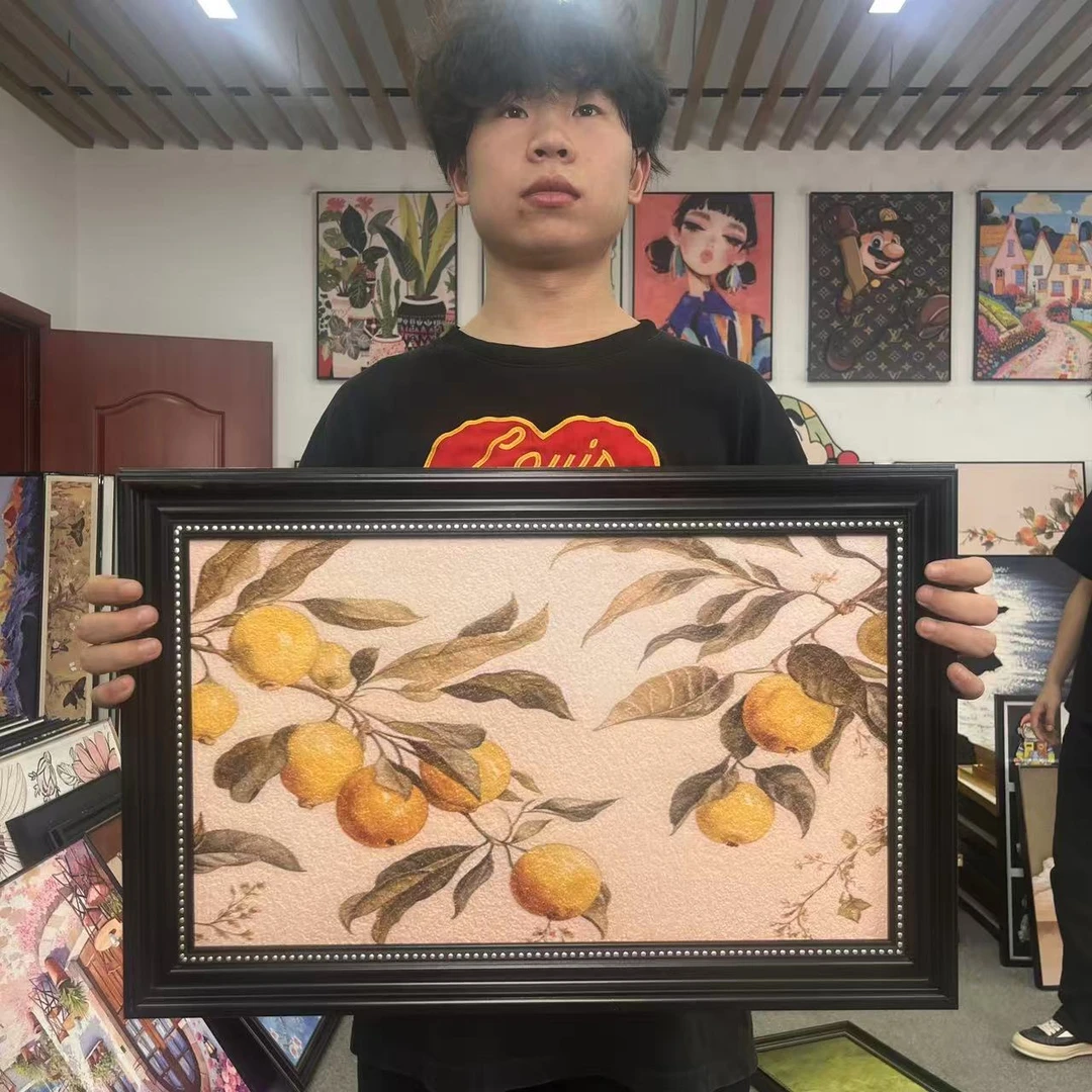 欧框柿子复古文艺高级感卧室餐厅壁画装饰画146