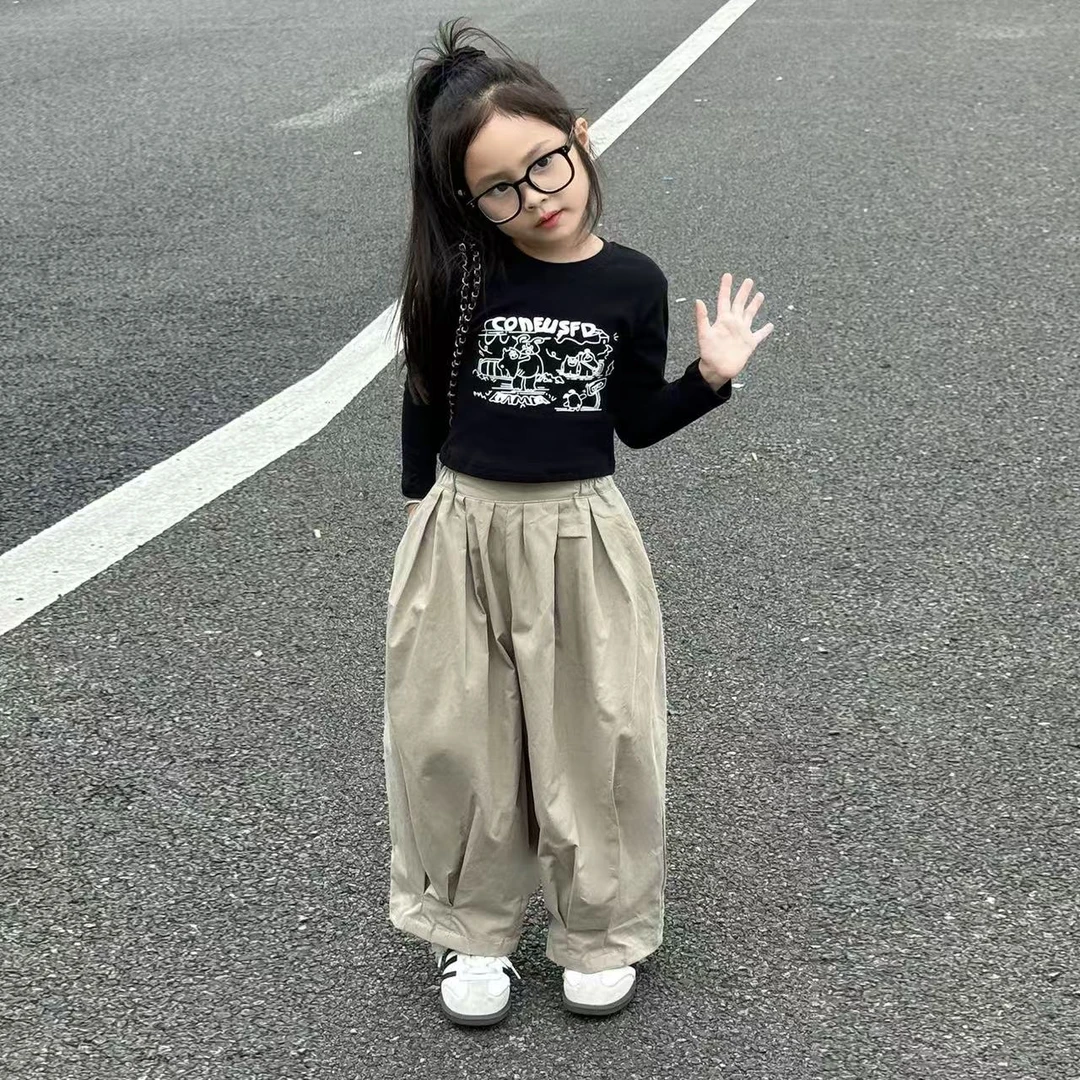女童2025新款套装辣妹长袖t恤秋装打底衫儿童韩版个性灯笼裤套装