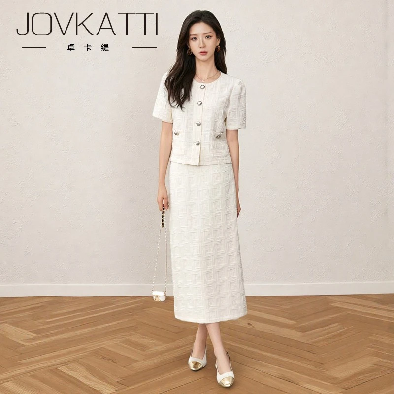 Jovkatti时尚套装女夏季新款设计感时尚复古气质显瘦休闲半身裙