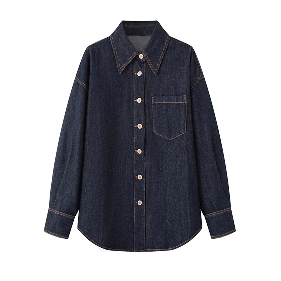 【艾家】Y3K公主风牛仔衬衫女新款秋季长袖宽松上衣翻领衬衣3042