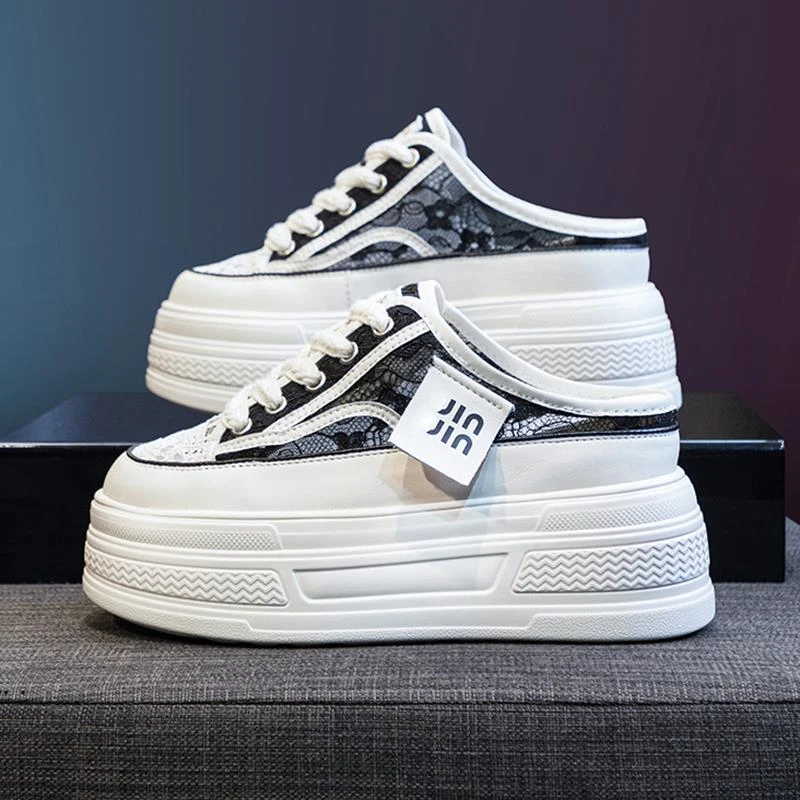 【澳门专柜正品】包头半拖鞋女外穿2025夏季新款网纱透气懒人鞋厚底