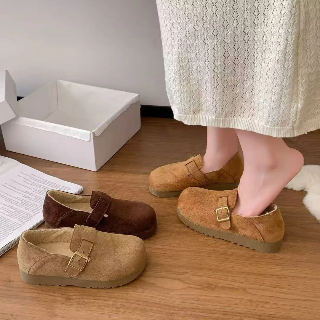 复古软底全包勃肯鞋女2025秋冬新款真皮两穿单鞋厚底一脚蹬豆豆鞋