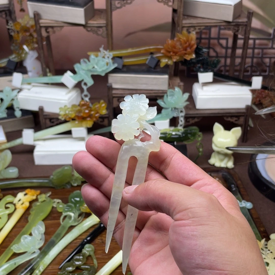 岫玉未镶嵌发饰发簪