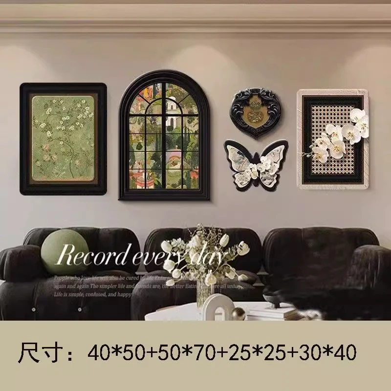 中古风艺术餐厅装饰画餐桌背景墙挂画法式高级感客厅壁画五联