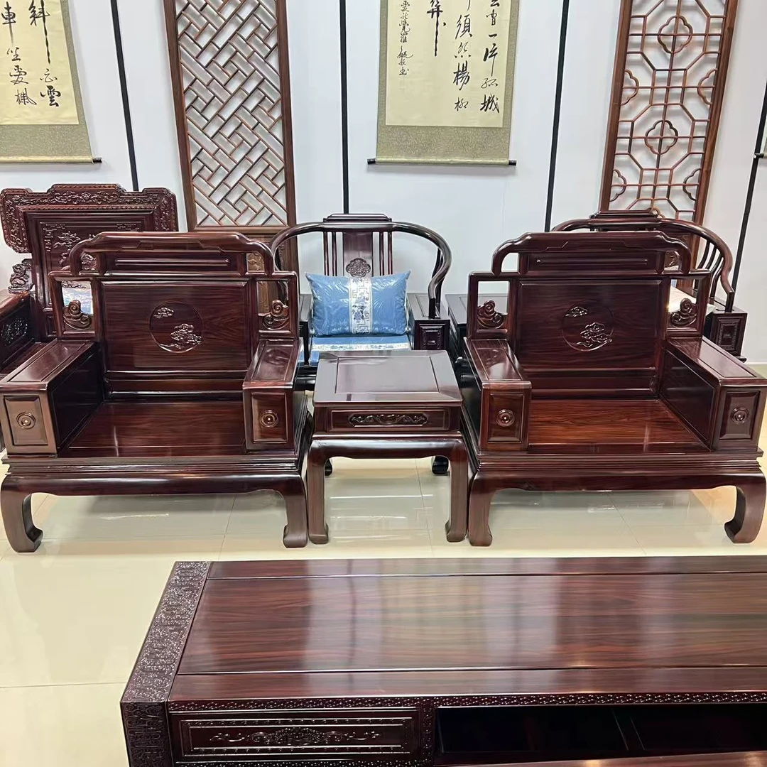 酸枝木 荷花背板三件套