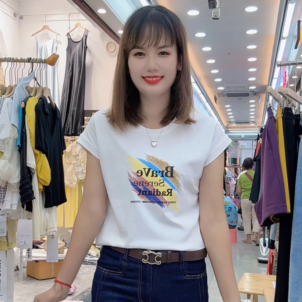 0630（美姿）女装新款时尚潮流飞飞袖休闲短袖圆领百搭上衣