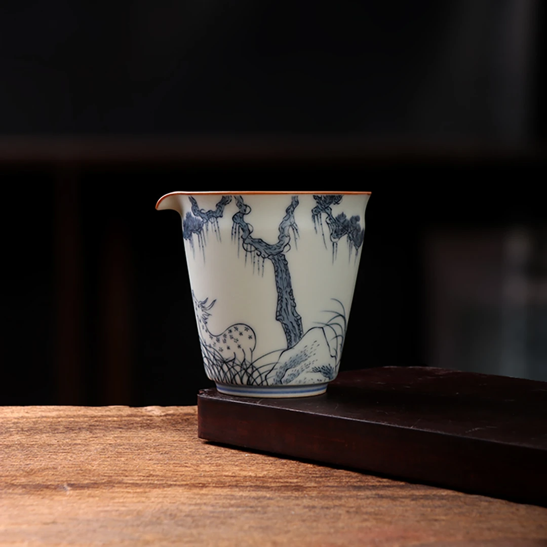 国潮新款釉中彩青花瓷亚青手抓公道杯复古陶瓷公杯功夫茶茶道用具