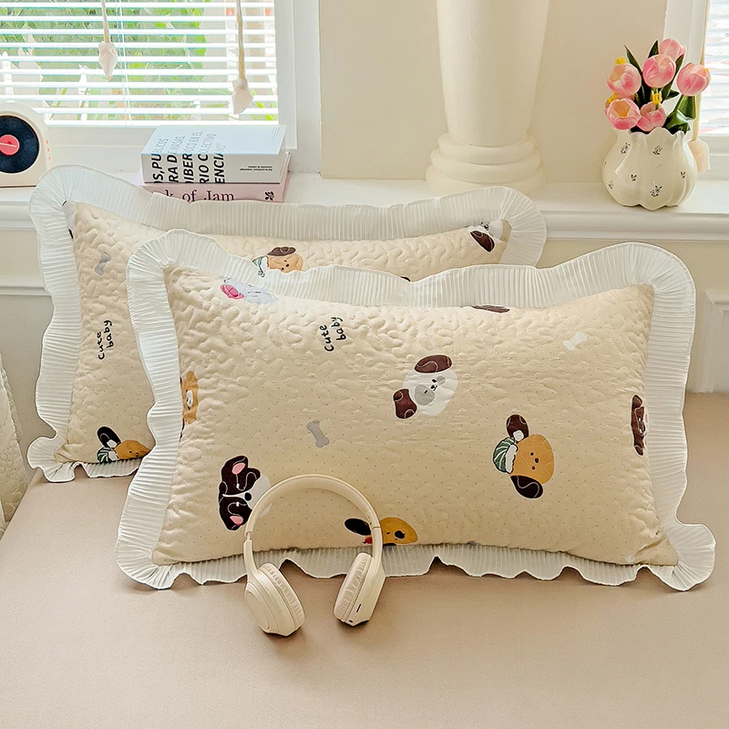 水洗棉花边枕套一对单人枕头套双四季通用单只加厚枕芯套宿舍学生