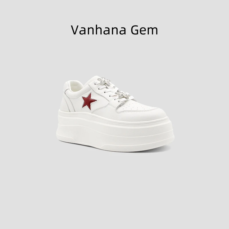 VANHANA GEM2025新款时尚增高星星休闲真皮小白鞋百搭舒适 098-2