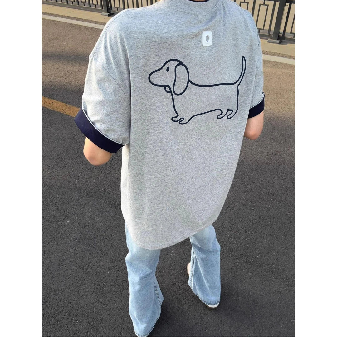 【空心小狗】撞色领短袖潮牌情侣夏季半袖宽松显瘦短袖t恤男女上衣