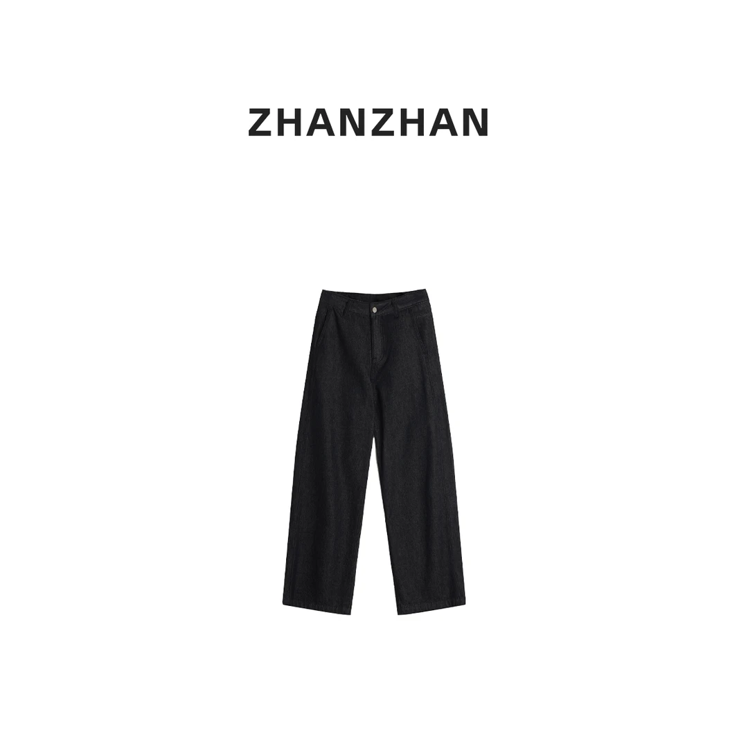 ZHANZHAN【蓝田玉暖】深蓝色宽松显瘦阔腿休闲牛仔裤ZZKAMY583