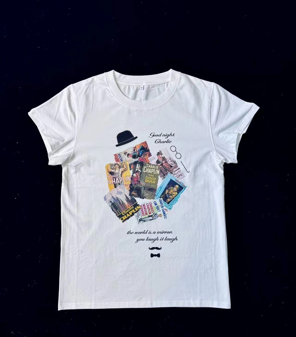 卓别林海报款透气舒适运动白色印花设计师