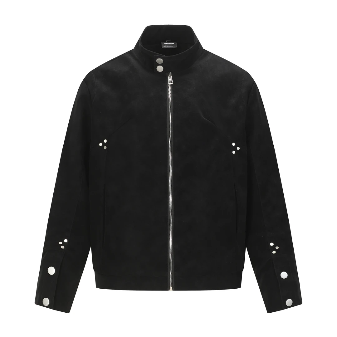 PEKO减龄男夹克秋季抗皱时尚立领外套休闲百搭黑色翻领潮流长袖