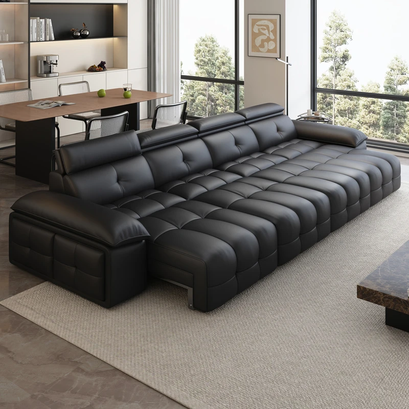 电动沙发床功能真皮客厅可躺可睡可调节伸缩新款黑色三人位家用