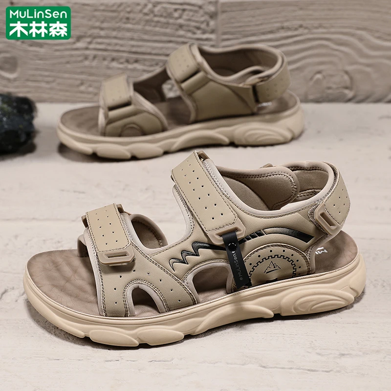 木林森男士沙滩鞋2025新款夏季外穿软底耐磨青少年魔术贴凉鞋男款