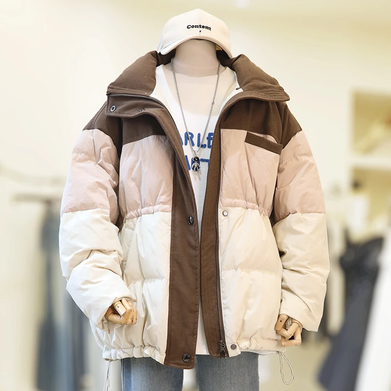 zaw大码女装拼色羽绒服冬季宽松显瘦胖mm白鸭绒外套/24689