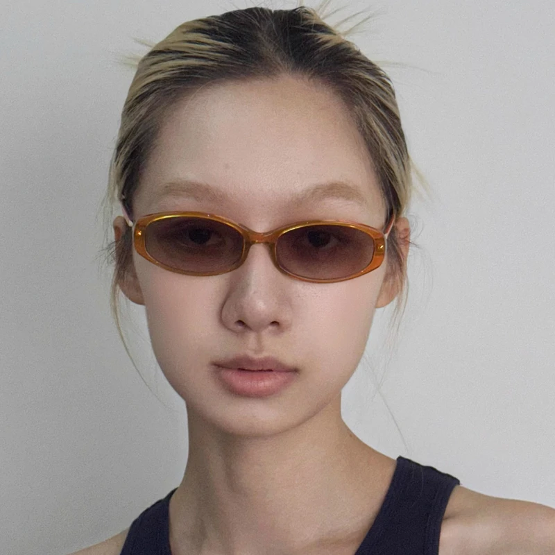 404的店原创复古椭圆90年代风格板材椭圆渐变墨镜Y2K太阳眼镜男女