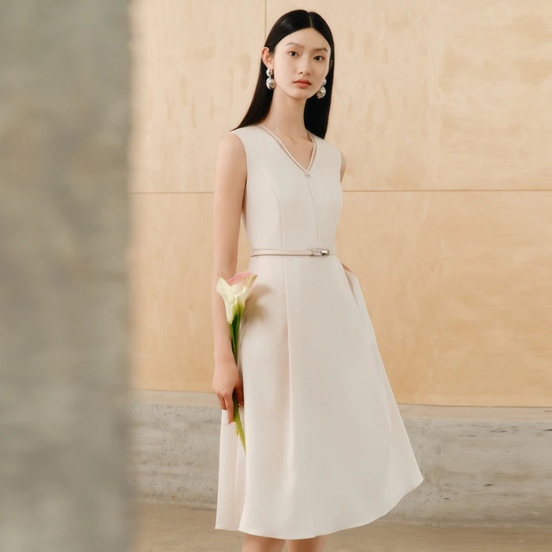 【CADIDL】显瘦气质时尚无袖优雅轻奢连衣裙简约中长款CF04453X2