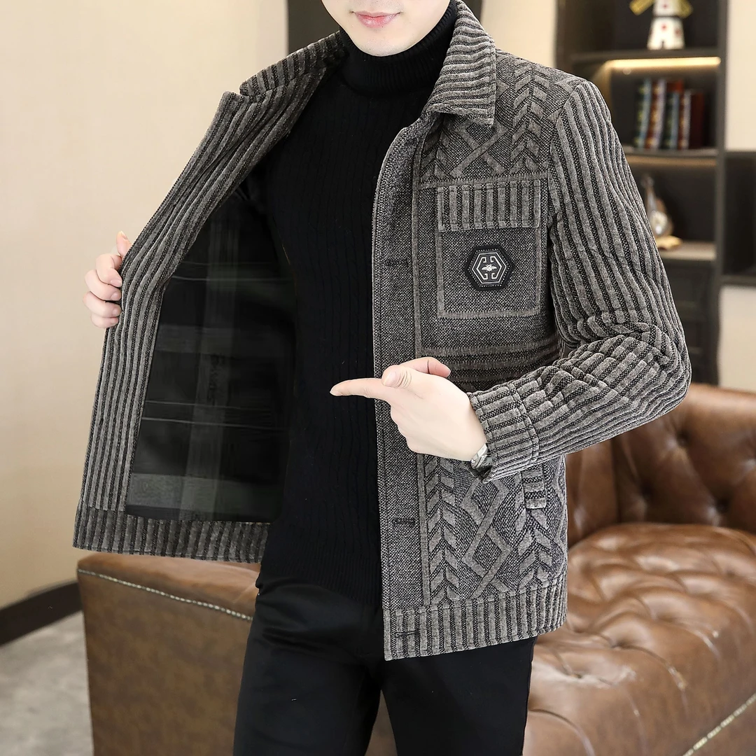 春秋季新款高档呢夹克休闲修身外套短款翻领薄款单上衣男