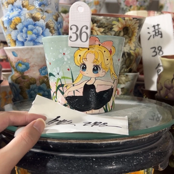 景德镇手绘花盆满38包邮偏远地区除外