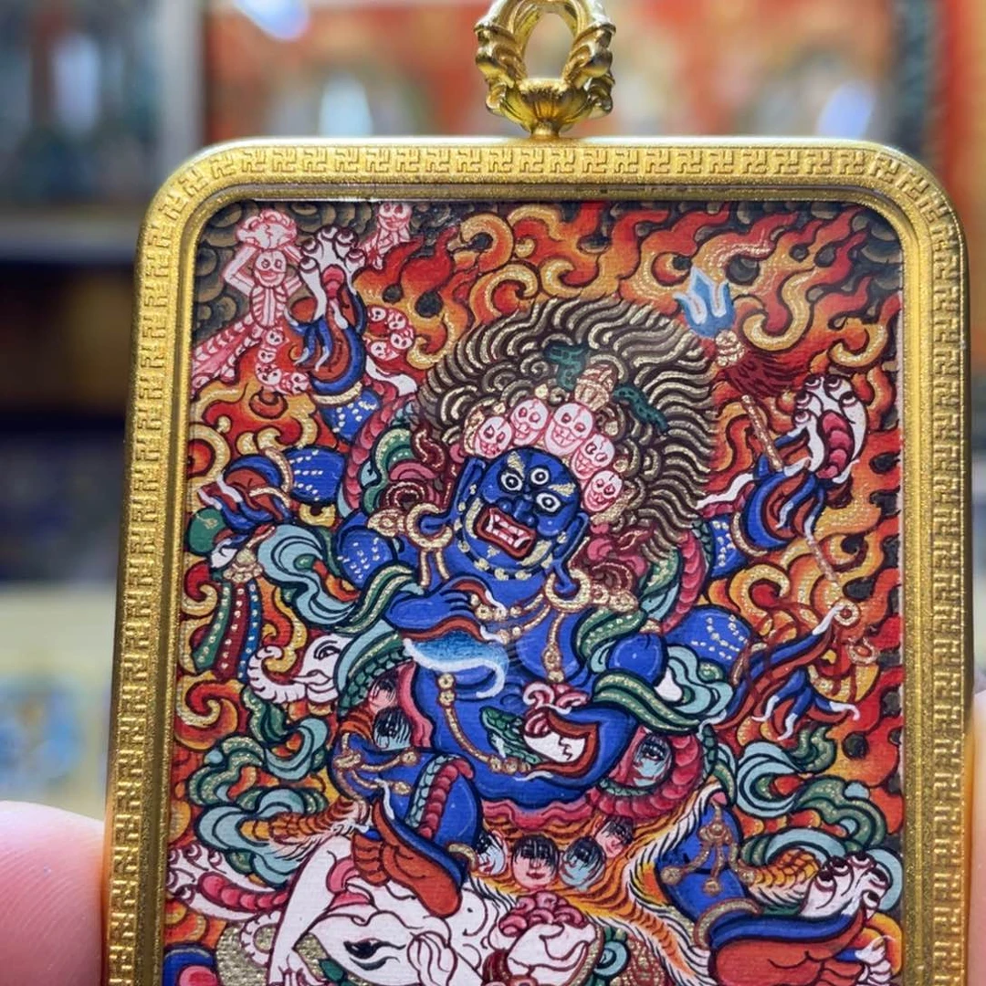 吊坠热贡纯手绘唐卡大黑天