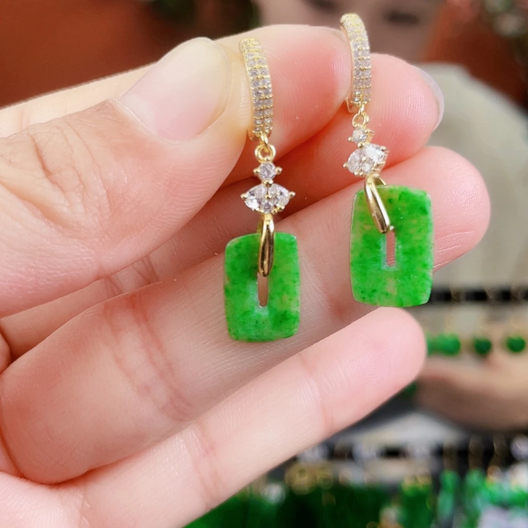 翡翠银S925镶嵌耳饰