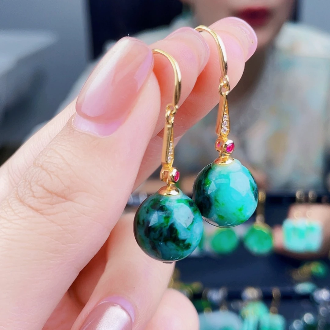 翡翠银S925镶嵌耳饰饰品