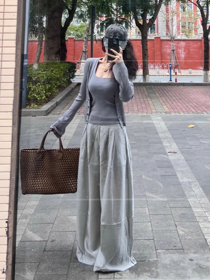 miu里miu气韩系chic别致一整套ootd穿搭上衣阔腿裤套装女秋季新款